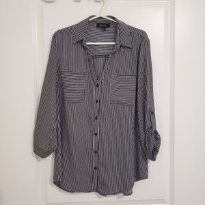 Striped loose button down shirt size L